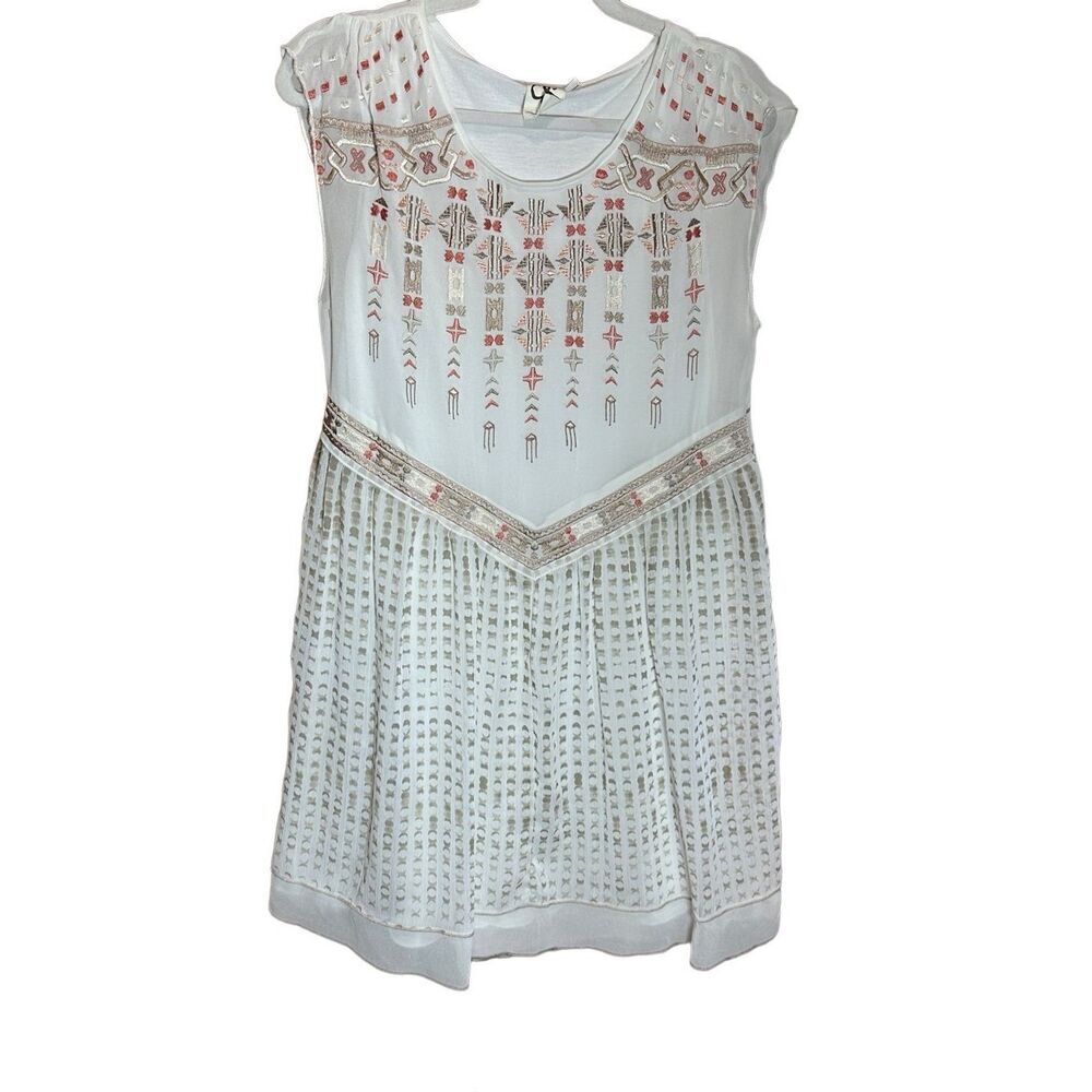 One September Anthropologie‎ White Embroidered Sleeveless Shift Dress Small